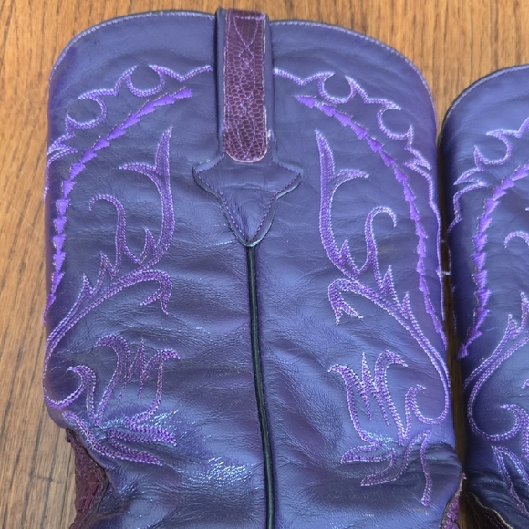 Cuadra Mexico Size 6.5 Mid-Calf Iguana Lizard Purple Dyed Leather Western Boots - Picture 5 of 16